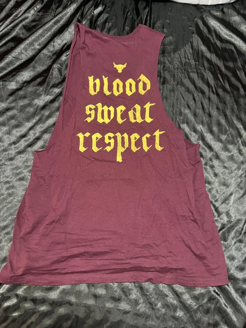 Under Armour Men's Maroon Tank Top with Yellow 'Blood Sweat Respect' Print - Picture 2 of 2